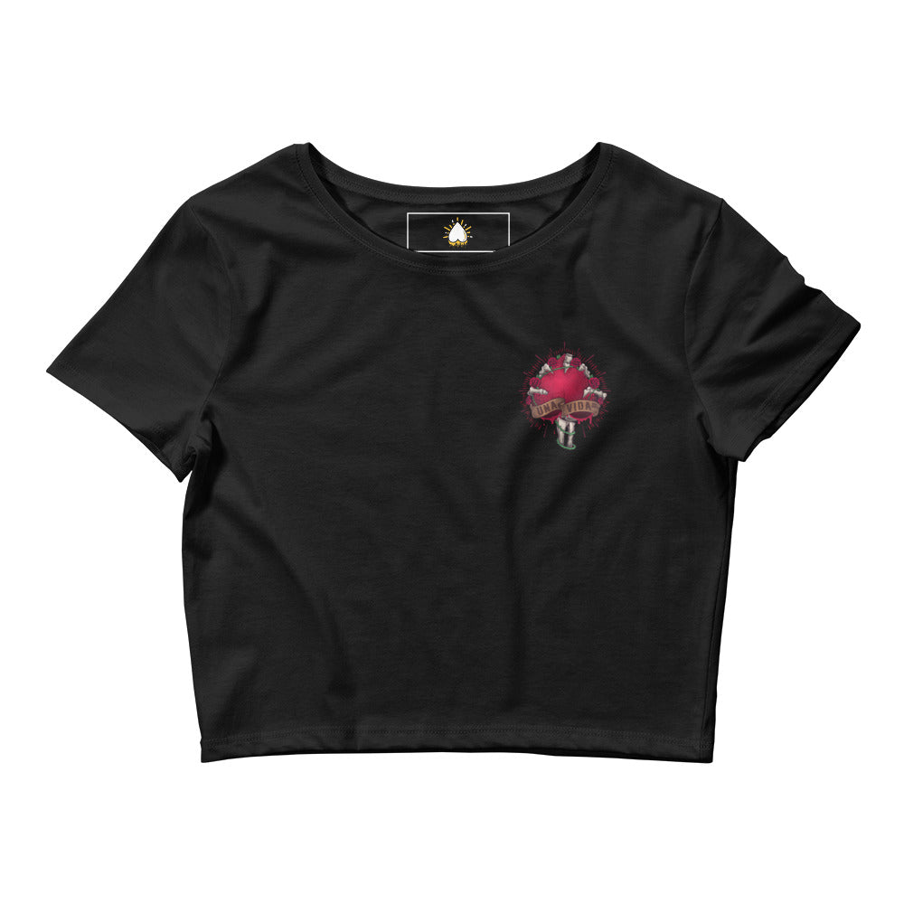 Una Vida Skeleton's Love Grip Women’s Crop Tee